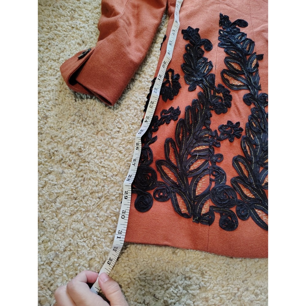 Vintage Esperanza Gonzalez Embroidered Floral Long Coat Brown Black S Small - Picture 5 of 5